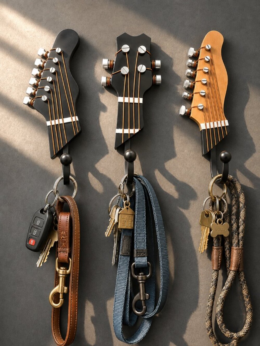 Guitar Head Stock Wall Hanger Set Music Lover Gift Home Decor 3pc